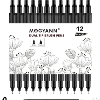 Paquete de 12 Rotuladores de Doble Punta para Dibujo Artístico y Bocetos, Marcadores Negros con Puntas Finas