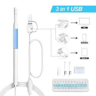 Endoscopio 3 en 1 para limpieza de oídos, Otoscopio para vídeo veterinario, Visual, 5,5mm, Otoscopio, médico, USB, teléfono Android, cámara para auriculares de bebé