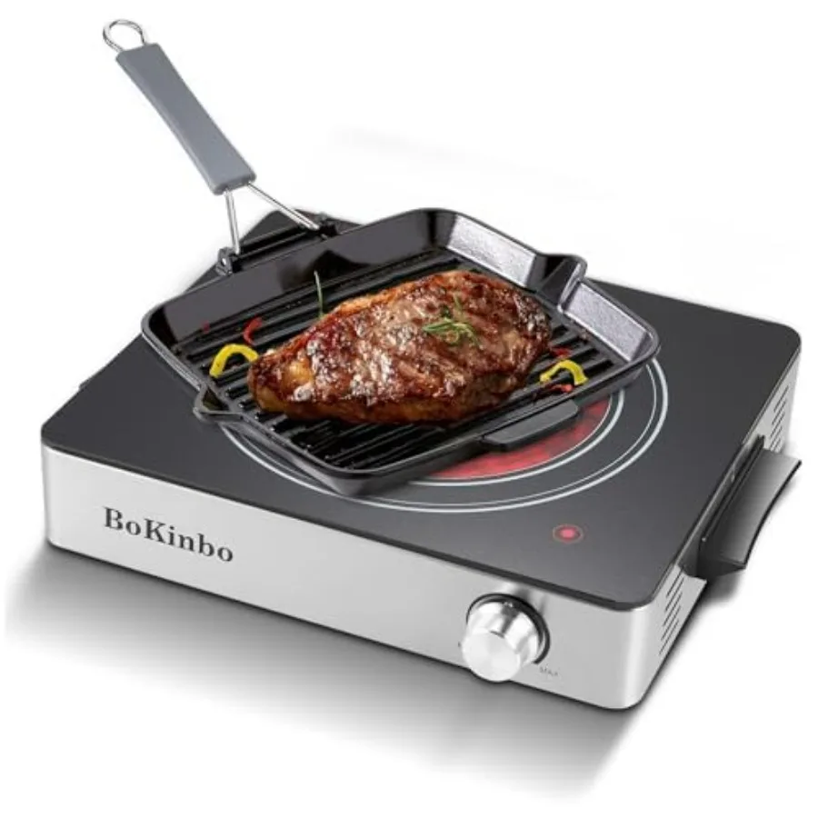 Estufa Eléctrica Compacta de Infrarrojos de 1800W, Placa de Cocción Portátil para Cocinar en la Encimera, Quemador Negro con Calentamiento Eficiente