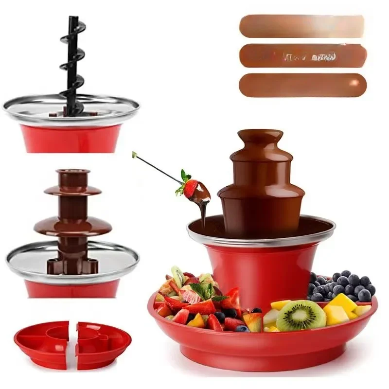Máquina de fuente de Chocolate, 1 unidad, viene con plato de fruta, torre de fusión de tres capas, máquina de cascada de chocolate, automática en caliente