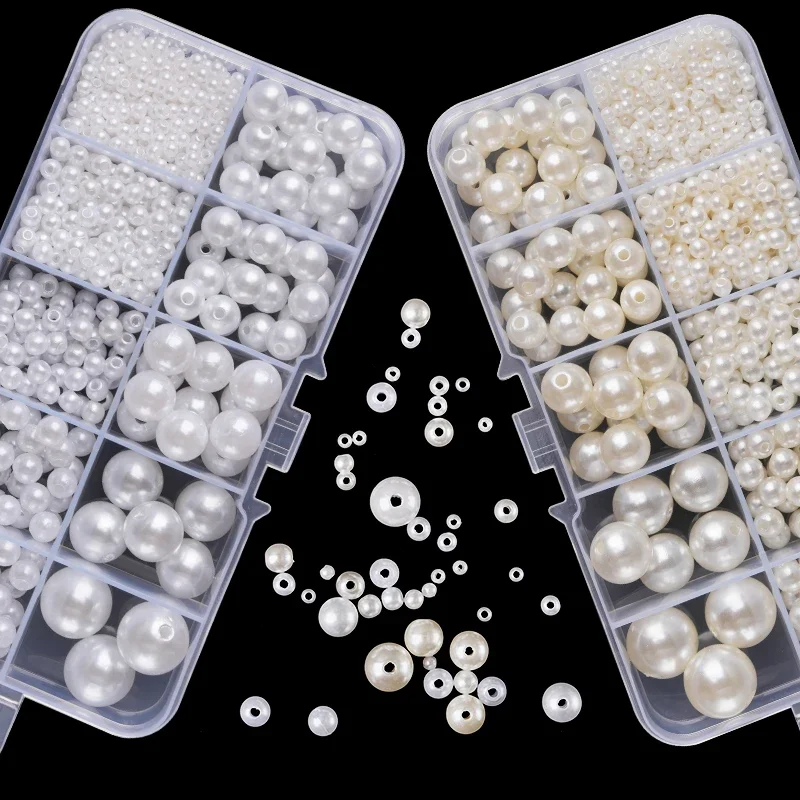 Kit de cuentas de resina de perlas artificiales de 800 Uds., cuentas redondas de perlas, pulsera suelta de perlas con agujero para manualidades, collares, joyería