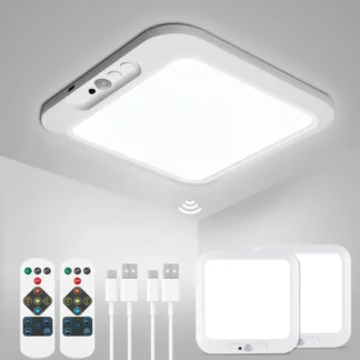 Luz de techo con pilas recargable, lámpara de ducha inalámbrica para interiores con sensor de movimiento y control remoto 3000K 4500K 6500K para habitación