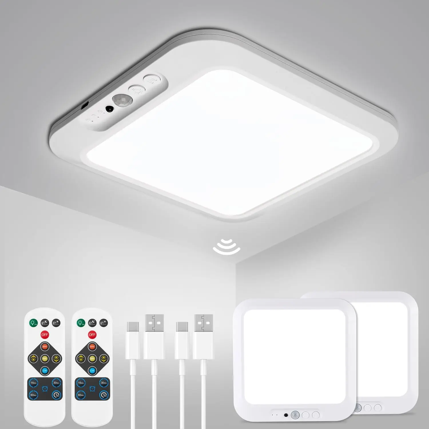 Luz de techo con pilas recargable, lámpara de ducha inalámbrica para interiores con sensor de movimiento y control remoto 3000K 4500K 6500K para habitación
