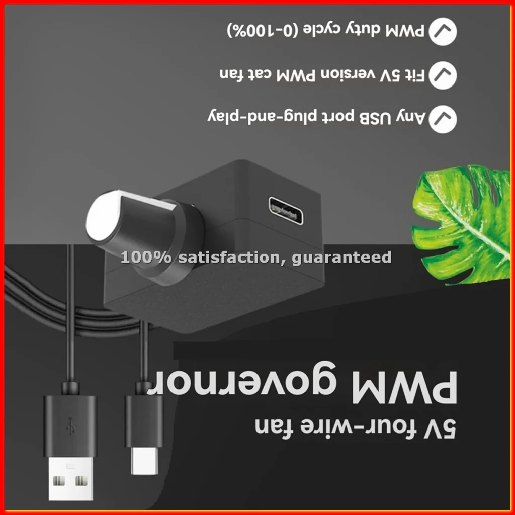 Controlador de Velocidad PWM 5V 4 Pines, Regulador de Ventilador PWM, Fuente de Alimentación USB Tipo-C, Enfriador DIY con Cable Adaptador 1 a 2 -ABLM