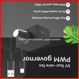 Controlador de Velocidad PWM 5V 4 Pines, Regulador de Ventilador PWM, Fuente de Alimentación USB Tipo-C, Enfriador DIY con Cable Adaptador 1 a 2 -ABLM