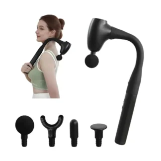 Pistola de Masaje con Mango Extendido, Masajeador de Espalda en Forma de U Mejorado, Alcanza Músculos Difíciles de Alcanzar, 4 Cabezales de Masaje y 4 Velocidades