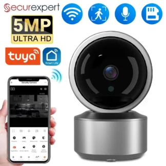 Cámara de seguridad con monitor para bebés WiFi de 5 MP, aplicación Tuya Smart Life, 355 ° Seguimiento automático PTZ, visión nocturna por infrarrojos, cámara IP interior con audio bidireccional