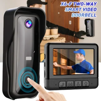 Paquete de cámara con timbre de vídeo inteligente X6 con pantalla de 4,3 pulgadas para uso doméstico, videoportero inalámbrico, visión nocturna HD infrarroja