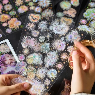 Journamm 3 uds pegatinas temáticas de fuegos artificiales Material PET DIY Scrapbooking Collage papelería decoración diario basura pegatina estética
