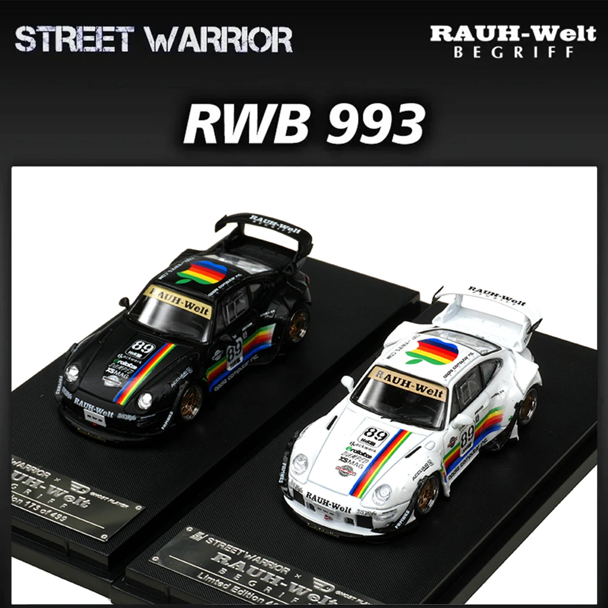 SW En Stock 1:64 RWB 993 Black Apple Diecast Diorama Coche de Colección Street Warrior
