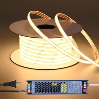 Tira de Luces LED COB de 24V para Exteriores, Resistente al Agua, 65.6T, 3000K Blanco Cálido, Regulable, IP67, CRI 93, con Fuente de Alimentación o Cable