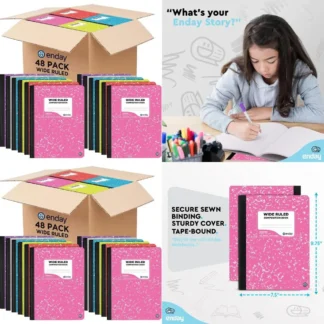 Paquete de 48 cuadernos de composición de tapa dura de rayas anchas de primera calidad a granel con 100 hojas forradas de Enday