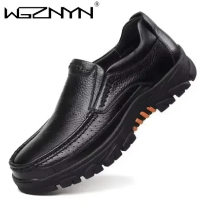 Zapatos de Cuero Genuino Hechos a Mano 2025, Mocasines para Hombre Talla 48, Zapatos Casuales de Suela Gruesa para Hombre, Calzado Masculino Negro y Marrón Sin Cordones