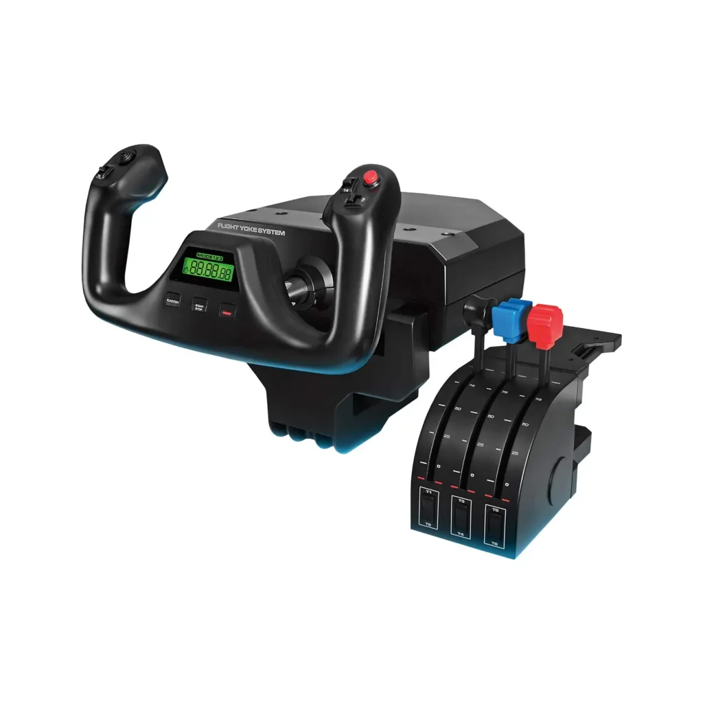 Sistema de Simulación de Vuelo Profesional con Palanca de Control y Acelerador, 3 Modos, 75 Controles Programables, Eje de Acero, USB para PC - Negro