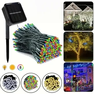 Guirnaldas de luces alimentadas por energía Solar para exteriores, 20/50/100 LED, luces solares impermeables con 8 modos de iluminación, guirnalda de luces solares para decoración de fiestas de árboles