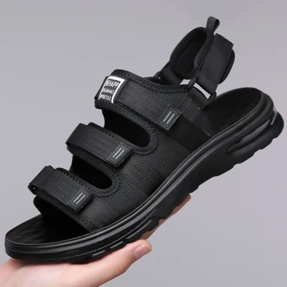 Sandalias de cuero para hombre, zapatos de playa informales, zapatillas de moda, sandalias a rayas, zapatos de goma, novedad de verano, 2024